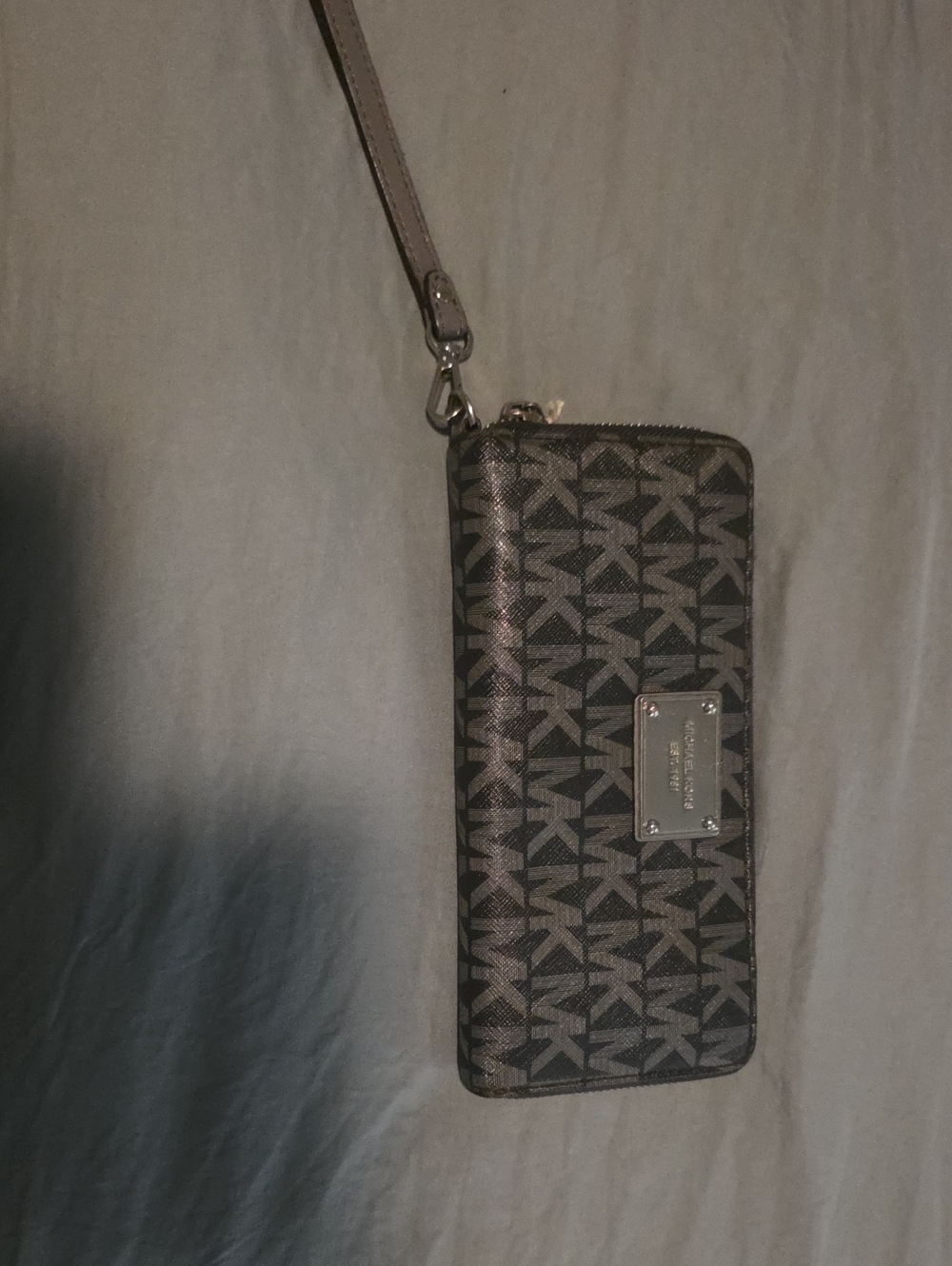 Michael Kors Black and Gray Logo Wristlet